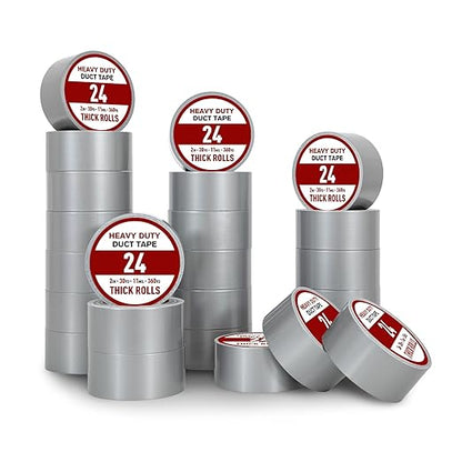 Duct Tape, 24 Roll Silver Tape, 30 Yards x 2 Inch Silver Tape, Multi Packing Tape, Heavy Duty Waterproof Duct Tape, Tear by Hand and No Residue, Bulk for Home Use, Repairs and Office Supplies