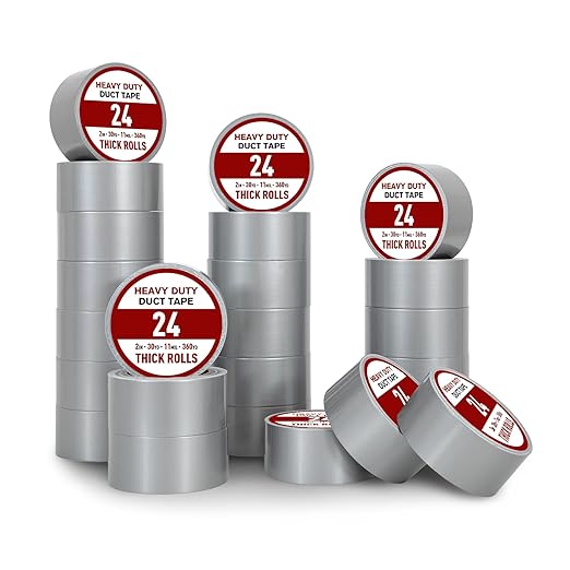 Duct Tape, 24 Roll Silver Tape, 30 Yards x 2 Inch Silver Tape, Multi Packing Tape, Heavy Duty Waterproof Duct Tape, Tear by Hand and No Residue, Bulk for Home Use, Repairs and Office Supplies
