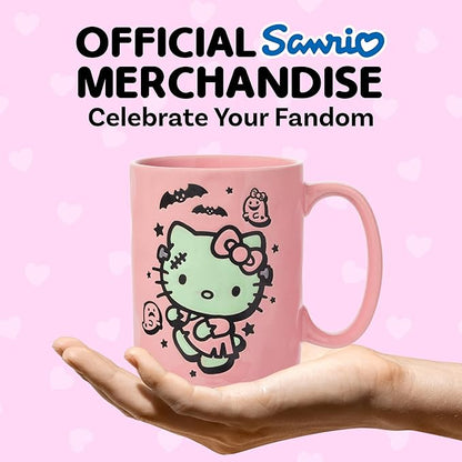 Silver Buffalo Sanrio Hello Kitty Halloween Frankenstein Wax Resist Ceramic Pottery Mug, 17 Ounces