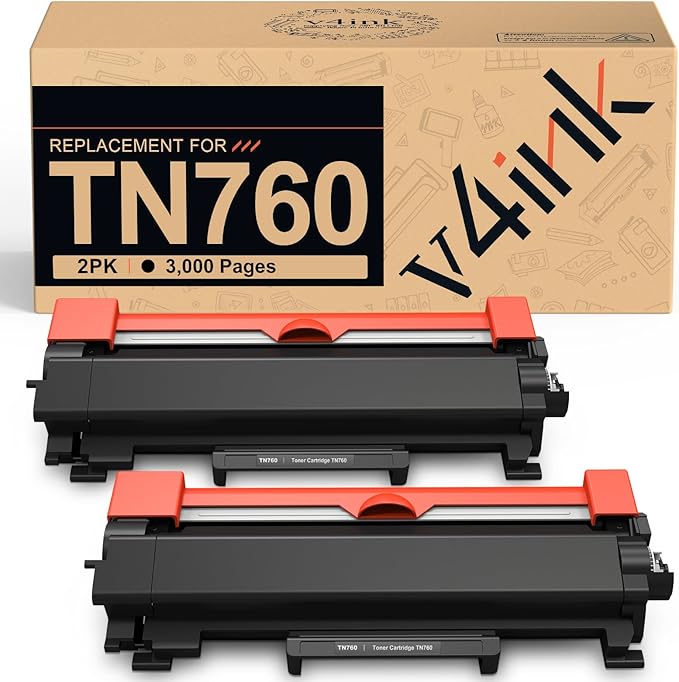 v4ink 2PK TN760 Toner Compatible Replacement for Brother TN760 TN730 TN770 Toner Cartridge Black for Brother L2550DW L2325DW L2350DW L2370DW L2390DW L2395DW L2690DW L2710DW L2717DW L2750DW Printer
