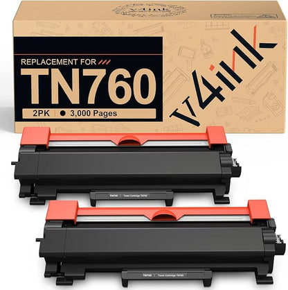 v4ink 2PK TN760 Toner Compatible Replacement for Brother TN760 TN730 TN770 Toner Cartridge Black for Brother L2550DW L2325DW L2350DW L2370DW L2390DW L2395DW L2690DW L2710DW L2717DW L2750DW Printer