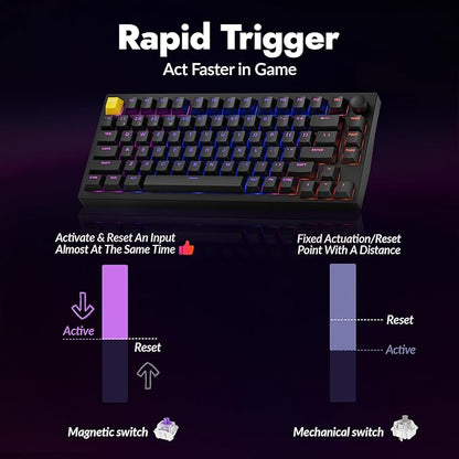 LEMOKEY P1 HE 75% Wireless Custom Mechanical Gaming Keyboard with Gateron Double-Rail Magnetic Switches Knob Version, QMK 2.4 GHz Bluetooth 5.2 RGB Backlight Compatible with Mac Windows Linux-Black