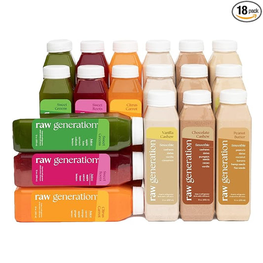 Raw Generation Discovery Pack - Cold Pressed Juice and Protein Smoothie Variety Pack with 6 delicious flavors- Nutritionist-Designed for Weight Management, Immunity & Increased Energy (18 bottles)