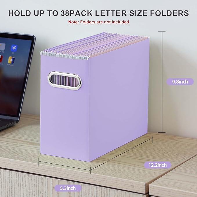 Oterri Cardboard File Organizer Box for Hanging File Folders Letter Size,File Box for Computer Desk,File Cabinet,Working Home,Office,Classroom(Purple, Letter Size - 2 Packs)