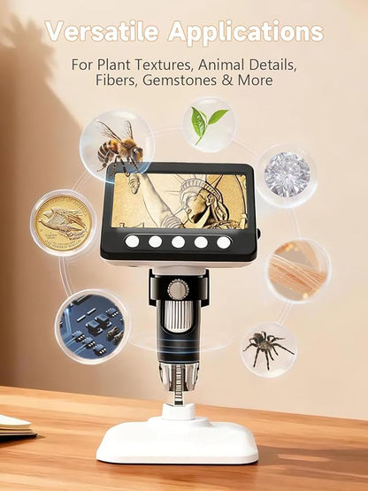 Coin Microscope for Error Coins, 4.3 inches 1080P LCD Digital Microscope, 50x-1000x Magnifier with 8 Adjustable LED Lights, PC View, Compatible with MacOS Windows for Adults Kids