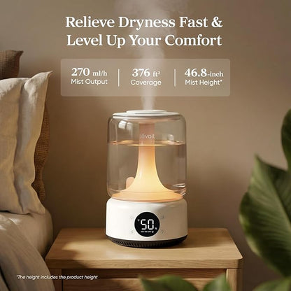LEVOIT Smart Humidifiers for Bedroom, 4.2L Top Fill for Large Room with 42H Runtime, Dishwasher Safe Easy to Clean, 21dB Cool Mist for Baby, Plants, APP/Voice Control, Scene Mode With Light & Music