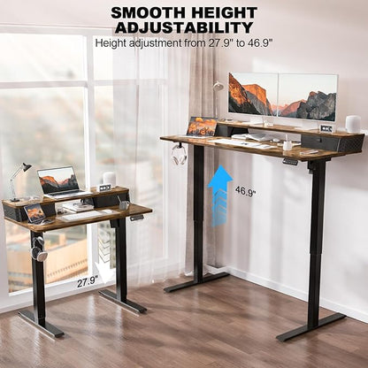 40 x 24 Inch Standing Desk with 2 Drawers, Easily Assembled Height Adjustable Desk, Ergonomic Sit to Stand Electric Desk for Home Office Workstation, Rustic Brown