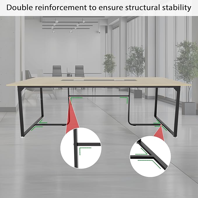 8FT Conference Table,Conference Room Table with Grommet,Stable Structure,Adjustable Foot Pads,Large Seminar Table for Office Meeting 94.4 L x 47.2 W x30.7 H (Wood)