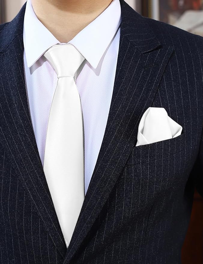 PenSee Men's Tie Set Solid Pure Color 3.15" (8CM) Classic Formal Plain Necktie and Pocket Square Set For Men