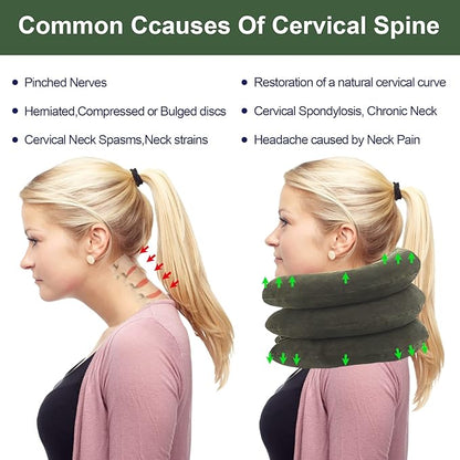 Cervical Neck Traction Device,inflatable neck extended version of the traction stand, relieve neck pain and shoulder pain, and effectively correct poor sitting posture (including health care tutorial)