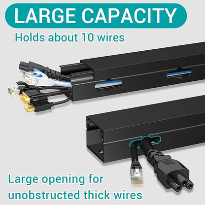 Cable Raceway - Magnetic Cable Management Under Desk with Upgraded Aesthetic Large Hole, Cord Organizer Kit for Hiding Computer, Gaming Desk, Network, Power Cord, TV - 8PCS 8x15.7in Black