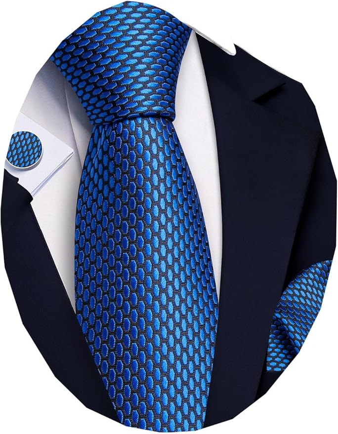 Barry.Wang Tie Sets for Men Silk Solid Necktie Stain Ties Handkerchief Pocket Square Cufflinks Wedding Business Dyed