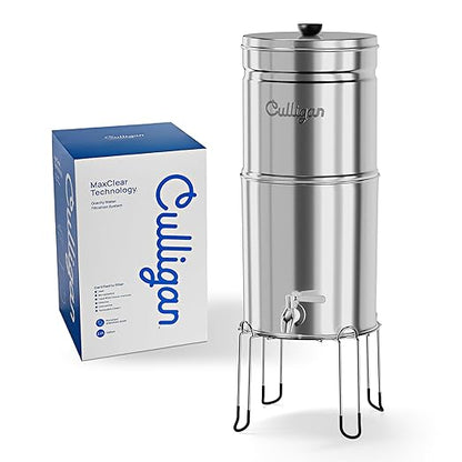 Culligan with MaxClear Technology 2.25 Gallon Gravity Water Filter System, Polished Countertop Ceramic Water Filter NSF/ANSI Certified to Reduce Lead, Microplastics & Total PFAS, with 2 Filters
