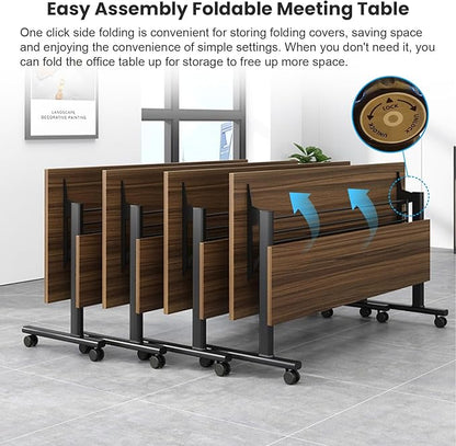 Folding Conference Table for 8People,Foldable Conference Room Tables Mobile Training Table with Wheels,Large Rectangular Meeting Seminar Table with Metal Leg,Modern Business Tables for Office (6, 71")