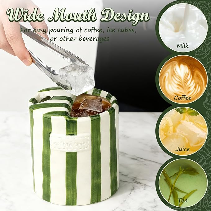 Novelty Ceramic Coffee Mug Designed to Look Like a Gift Box, 10oz Retro Hand-Painted Ceramic Travel Mug, Green & White Striped Design, Microwave & Dishwasher Safe, Perfect Present for Coffee Lovers
