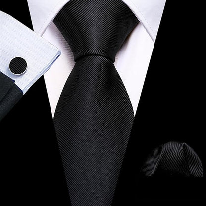 Barry.Wang Tie Sets for Men Silk Solid Necktie Stain Ties Handkerchief Pocket Square Cufflinks Wedding Business Dyed