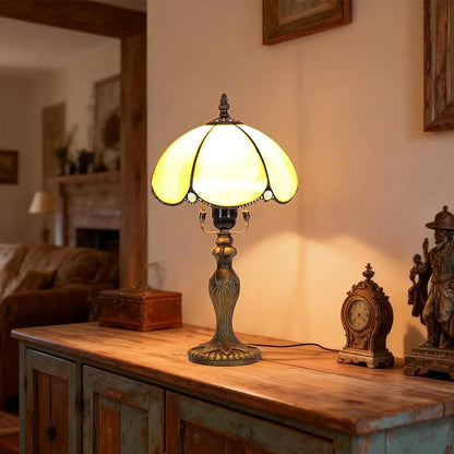 Stained Glass Lamp, Simple European Table Lamp, 8 Inch Small Antique Lamp, for Bedside Nightstand Bedroom Living Room Home Office