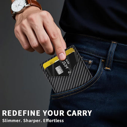Wallet for Men Slim RFID Blocking -Metal Smart Pop-Up Credit Card Holder with 2 ID Windows, Holds 8-10 Cards,Bifold Minimalist Front Pocket Wallet & Money Clip,Men's accessories(Carbon)