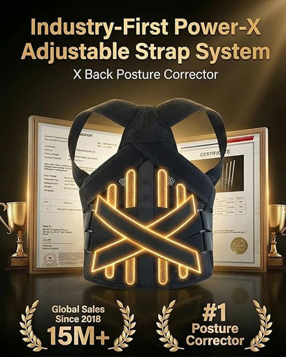 Posture Corrector for Women & Men, Back Brace Advanced Full Back Support for Upper & Lower Back Pain Relief, Spine, Neck, and Hump, X-Style Medical-Grade Lumbar Support System with Adjustable Shoulder Straightener and Breathable Design for Long Sitting...