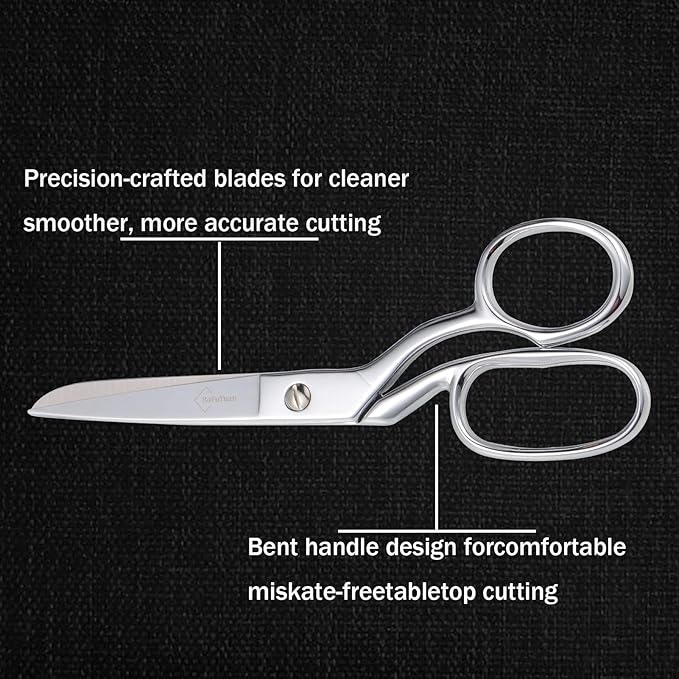Professional Stainless Steel Fabric Scissors, 8-Inch Heavy Duty MultiPurpose Tailor Sewing Scissors for Fabric Cutting, Leather, Craft, Sharp Precision Shears Blades, Ergonomic Comfort Grip