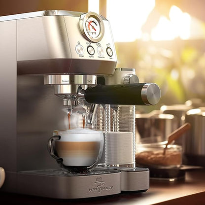 MAttinata Cappuccino Coffee Machine with Automatic Milk Frother, Compact Espresso Machine with Pressure Gauge, Stainless Steel Cappuccino Maker with for Home, Office