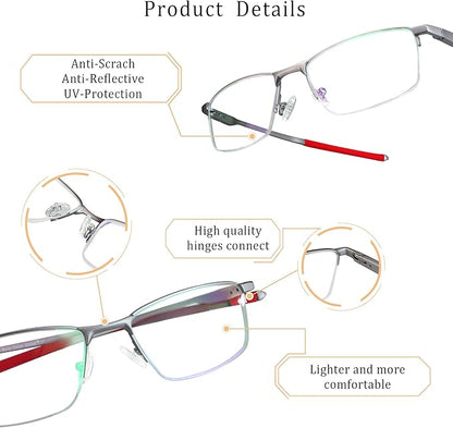 LifeArt Blue Light Blocking Glasses, Anti Eyestrain, Computer Reading Glasses, Gaming Glasses, TV Glasses for Women Men, Stylish Unisex Alloy Square Frame (Silver Red, +3.50 Magnification)