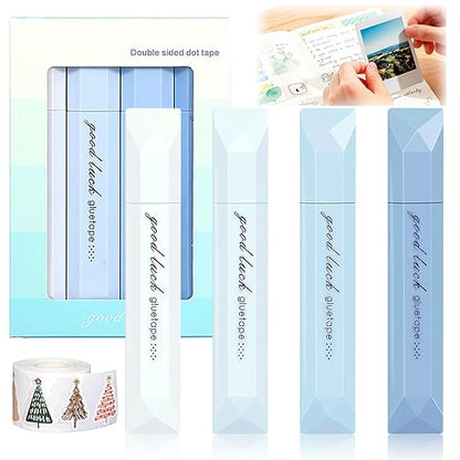 4PCS Double Sided Tape Pens, Double Sided Tape Roller, 6 mm x 196 Inch Gradient Color Glue Tape Roller, Adhesive Tape for Scrapbooking, Gift Wrapping, Photo Mounting, School Office & Crafts (Blue)