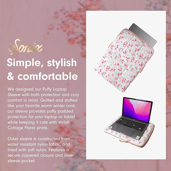 Sonix | Puffy Laptop Sleeve | 15-16 Inch, Quilted Pillow Puffer Laptop Carrying Case, Computer Sleeve | Cottage Floral