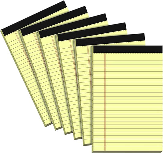 Small Legal Pads 5x8 Notepad, 6 Pack Note Pads 5x8 College Ruled Writing Pads Yellow Legal Note Pads for Work, Micro Perforated Lined Paper 5 x 8 Note Pads 30 Sheets/Pad College Ruled Pads of Paper