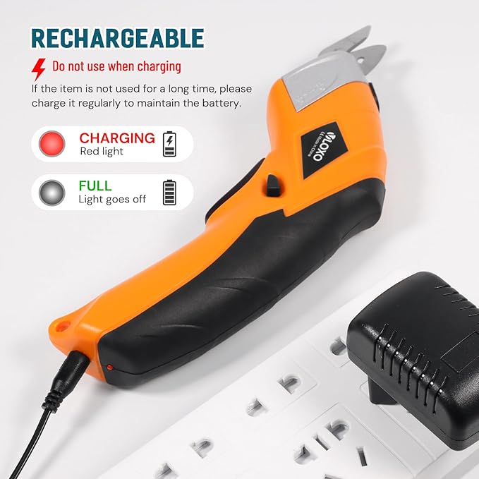 VLOXO Electric Scissors, Cordless Cardboard Cutter Power Fabric Scissors Mini Box Cutter with Blades Rechargeable Multi-Tool for Crafts Leather Cardboard Carpet Plastic Include Case Yellow