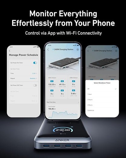 Anker Prime Charging Station, 240W 8-in-1 Power Strip, 5ft Detachable Extension Cord with Multiple Outlets, 2 AC, 4 USB C, 2 USB A, for iPhone, MacBook, Desk Accessories, Home Office (Not for Travel)