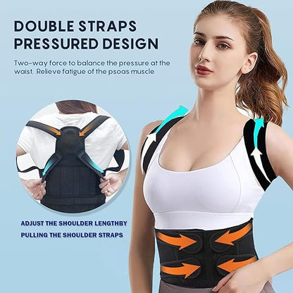 Posture Corrector for Women and Men,Adjustable Full Back Brace and Shoulder Straightener,for Back Pain Relief,Hunchback Correction,Scoliosis,Thoracic Spine,Posture Trainer（Black/Large