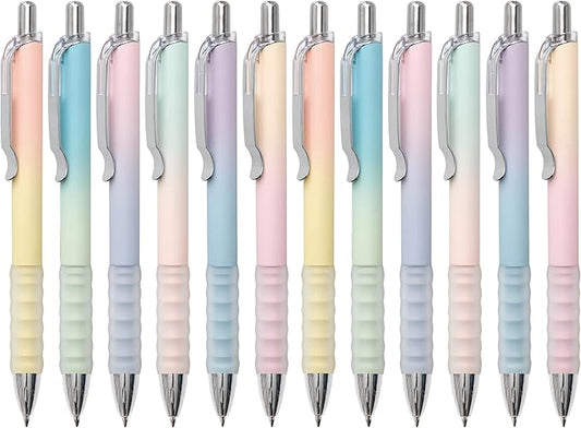 Gel Pens Fine Point 0.7mm Black Ink Gel Pen Retractable Cute Pens for Smooth Writing School Office Supplies, Pack of 12