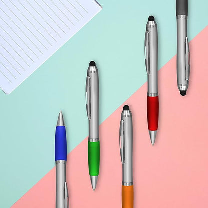 DISCOUNT PROMOS 10 Stylus Ballpoint Pens in Assorted Colors Pack - Two in One, Ergonomic, Black Ink - Assorted