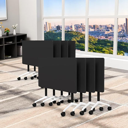 Folding Conference Table, Conference Room Tables Foldable Large Meeting Seminar Table on Wheels,Flip Top Boardroom Training Tables for Office, Classroom,Meeting (8, Black, 61in)