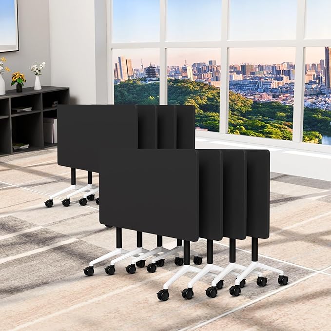 Folding Conference Table, Conference Room Tables Foldable Large Meeting Seminar Table on Wheels,Flip Top Boardroom Training Tables for Office, Classroom,Meeting (8, Black, 70.8)