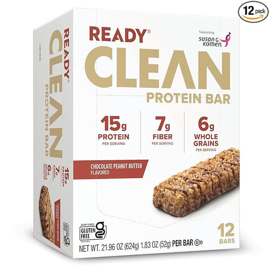 Ready® Protein Bars – High-Protein Snack with 15g Whey Protein, All-Natural Ingredients, Supports Lean Muscle and Recovery, No Artificial Sweeteners – Chocolate Peanut Butter, 12-Pack