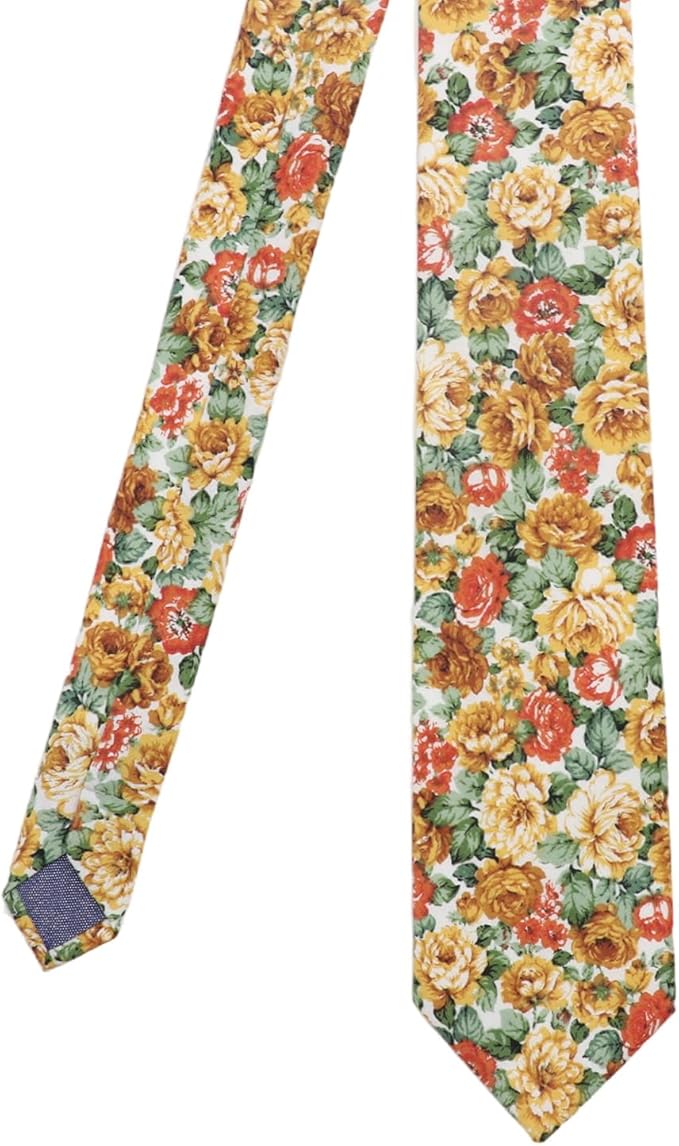Cotton Floral Ties for Men 2.76" Men's Skinny Tie Linen Flower Printed Neck Tie for Wedding Dating Party