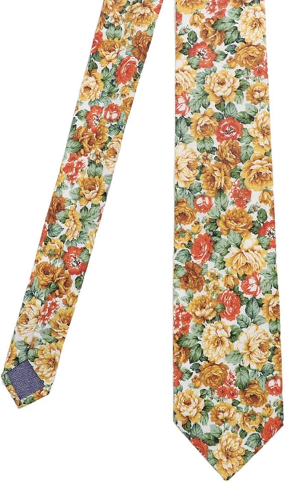 Cotton Floral Ties for Men 2.76" Men's Skinny Tie Linen Flower Printed Neck Tie for Wedding Dating Party