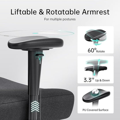 Hbada P3 Ergonnomic Office Chair with 2D Adjustable Lumbar Support, Office Chair with Adjustable Headrest and Armrest, 145° Stepless Tilt Function, Black(with Footrest)