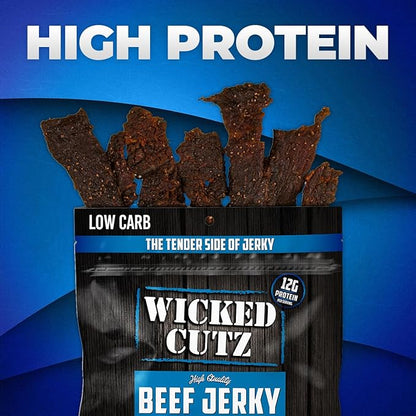Wicked Cutz Original Peppered Beef Jerky, 36g Protein Per Bag, Tender & Easy to Chew Alternative to Beef Sticks, USA Made High Protein Carnivore Snacks (2 Bags)