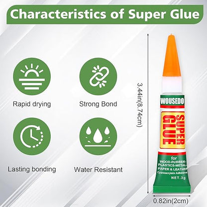 12 X 3g Super Glue Clear, Strong Adhesive,Super Glue Fast Drying Cyanoacrylate Glue for Wood,Rubber,Leather, Plastic, Metal, Rhinestone Jewelry, DIY Crafts and More