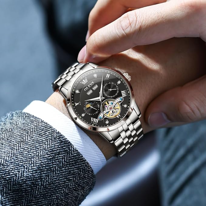 OLEVS Watch for Men Luxury Dress Analog Quartz Stainless Steel Waterproof Luminous Date Diamond Business Two Tone Casual Wrist Watch