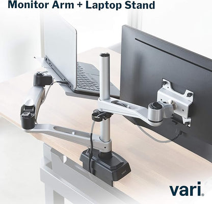 Vari Monitor Arm & Laptop Stand - VESA Compatible Mount with 360 Degree Rotation & 15" Laptop Stand with Adjustable Height, Monitors up to 27 inches, 19.8 lbs Capacity - Single Monitor & Laptop Holder