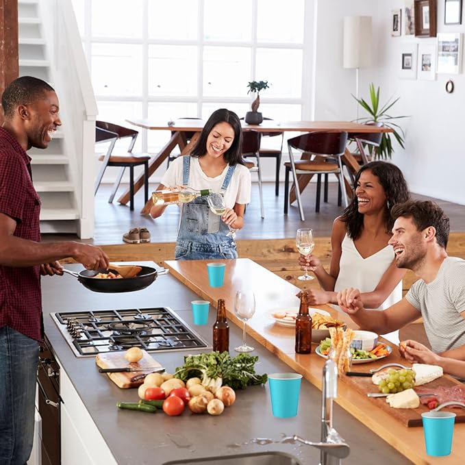 Disposable Paper Cups,60pcs Color Paper Cups For DIY Wedding Party Picnic BBQ Travel and Event 8OZ (Aqua blue)