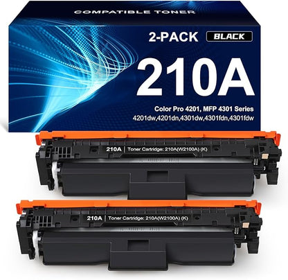 210A Black Toner Cartridges 2 Pack Compatible Replacement for HP 210A 210X W2100A W2100X Works for HP Color Pr MFP 4301 4201 Series 4201dw 4201dn MFP 4301dw 4301fdn 4301fdw Printer 2-Pack