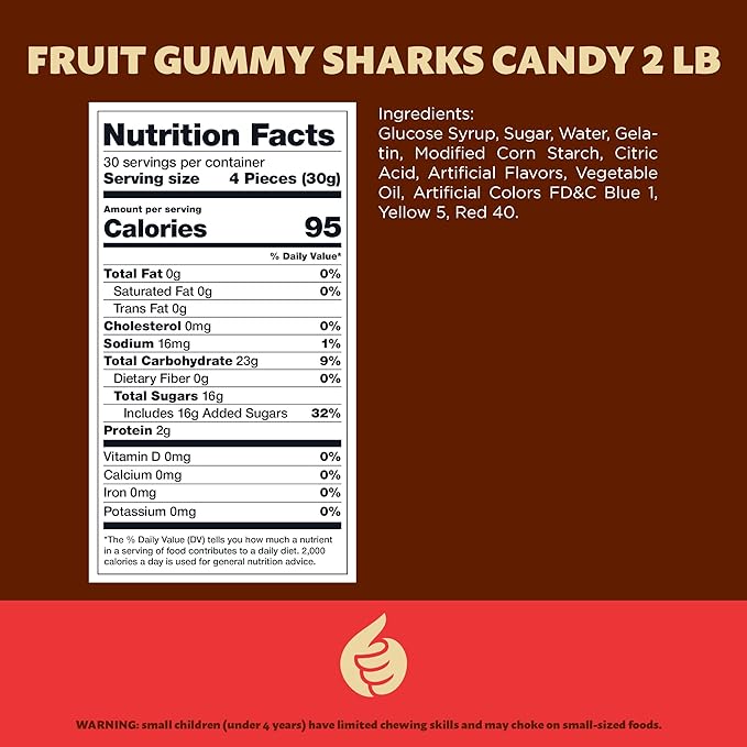 Gummy Sharks Candy Mix | 2 Pound Bag | Assorted Fruit Flavors Shark Gummies | Chewy Gummy Fish for Parties and Candy Buffets | Blue Raspberry, Lime, Lemon, Cherry