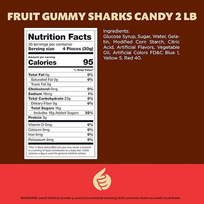 Gummy Sharks Candy Mix | 2 Pound Bag | Assorted Fruit Flavors Shark Gummies | Chewy Gummy Fish for Parties and Candy Buffets | Blue Raspberry, Lime, Lemon, Cherry