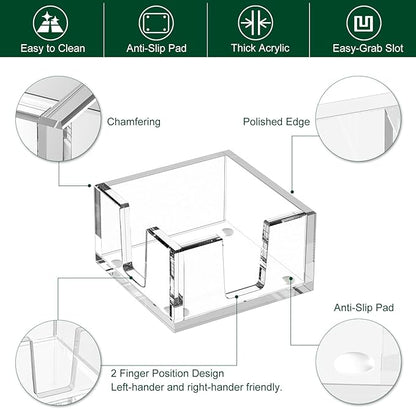 Acrylic Sticky Note Holder, Self-Stick Note Pad Holder W/O Pads - Note Dispenser Memo Pad Holder Desk Organizer for School Office Home (3''x3'' Clear - 2 Pack)