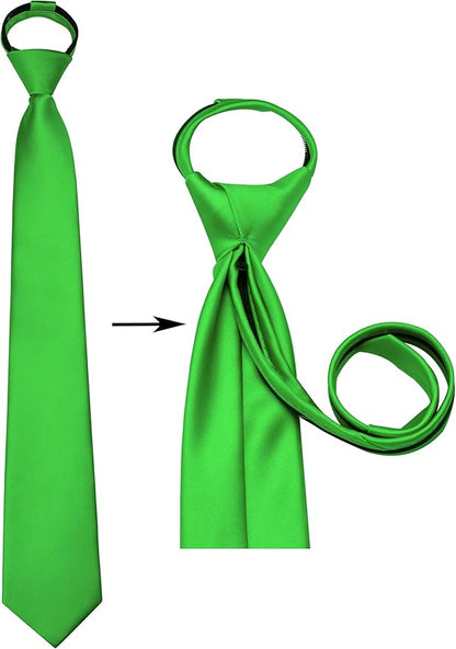 Branduce 3.15"（8cm） Pre-tied Adjustable Zipper Tie and Lapel Pin Solid Necktie Handkerchief Set for Men